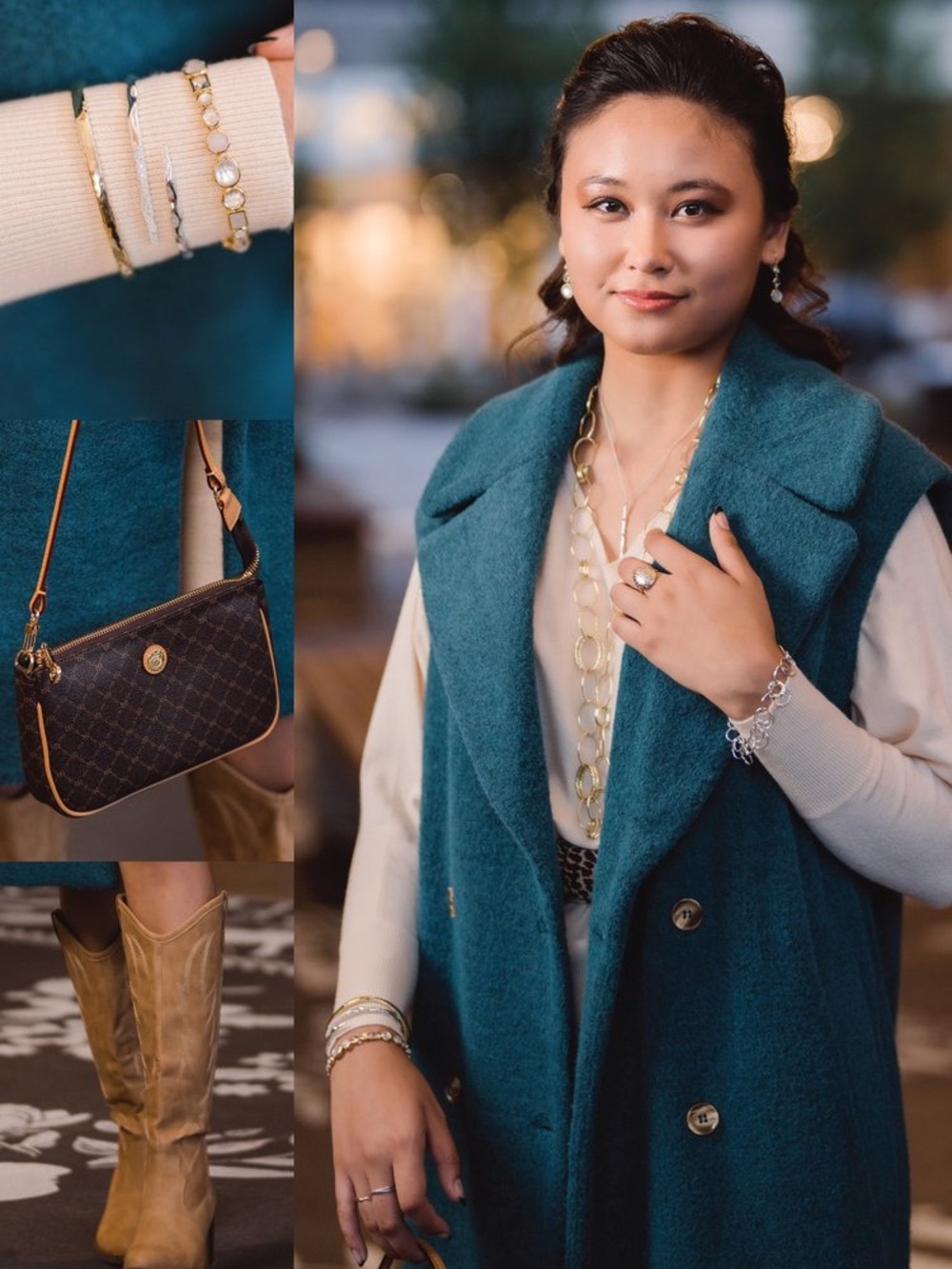 FRNCH Teal Sleeveless Wool Blend Long Vest - Picture 2 of 3